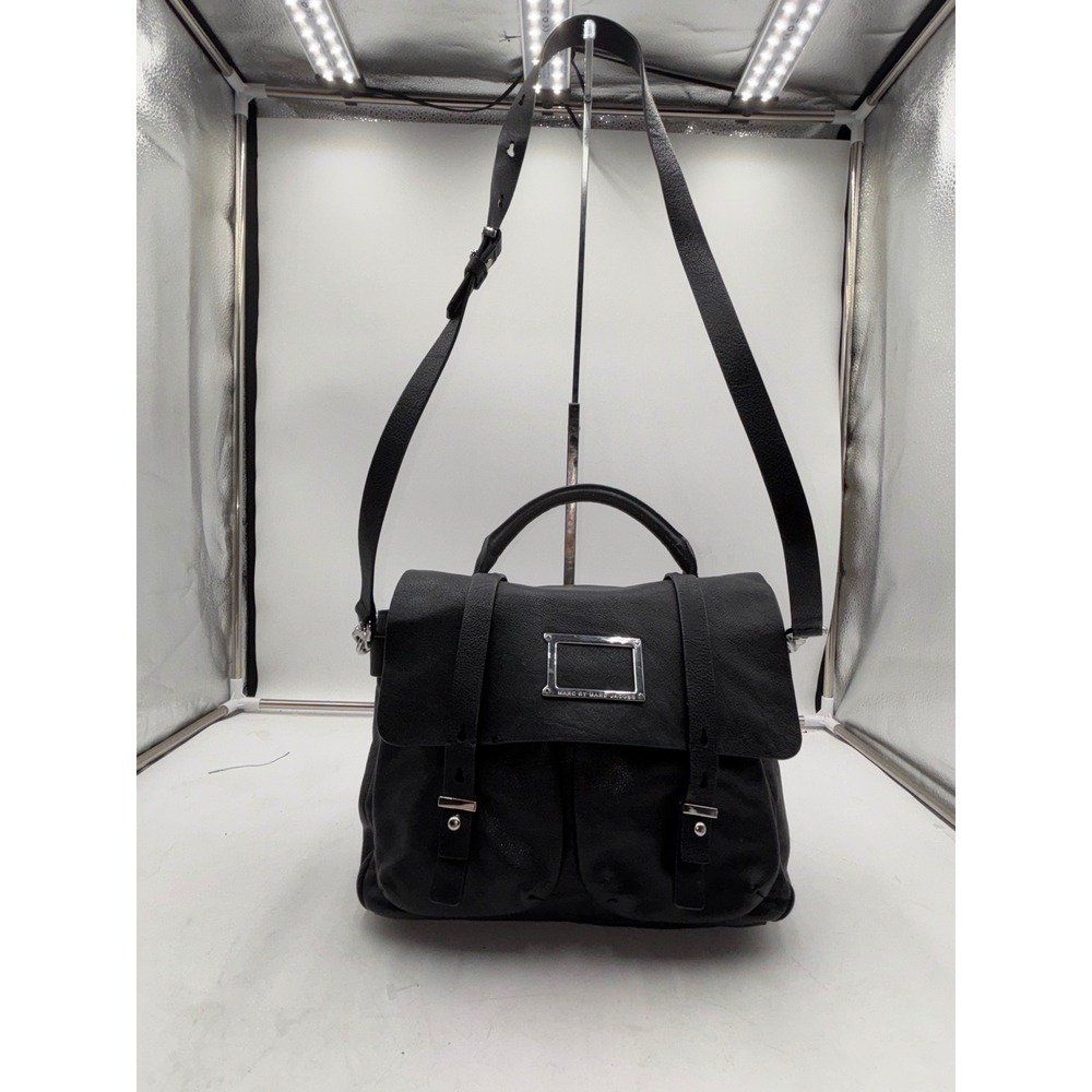 Marc by Marc Jacobs Black Pebbled Leather Crossbody Satchel Bag Silver Hardware